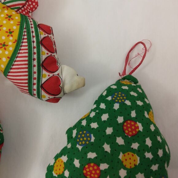 Vintage Christmas Ornaments Soft Stuffed Calico Patchwork lot of 5  1970s - Picture 4 of 13